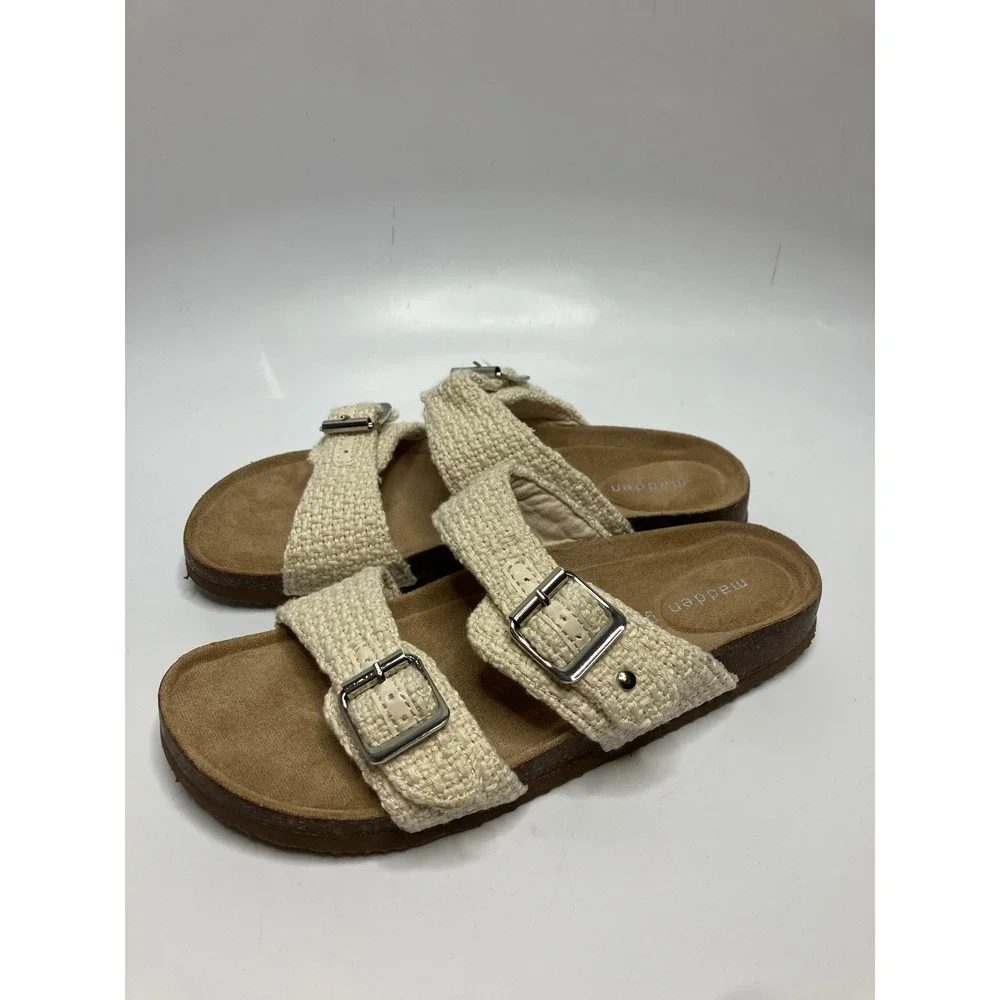 Madden Girl Breaker Sandals Womens 7.5 Cream new Woven Buckle Slide